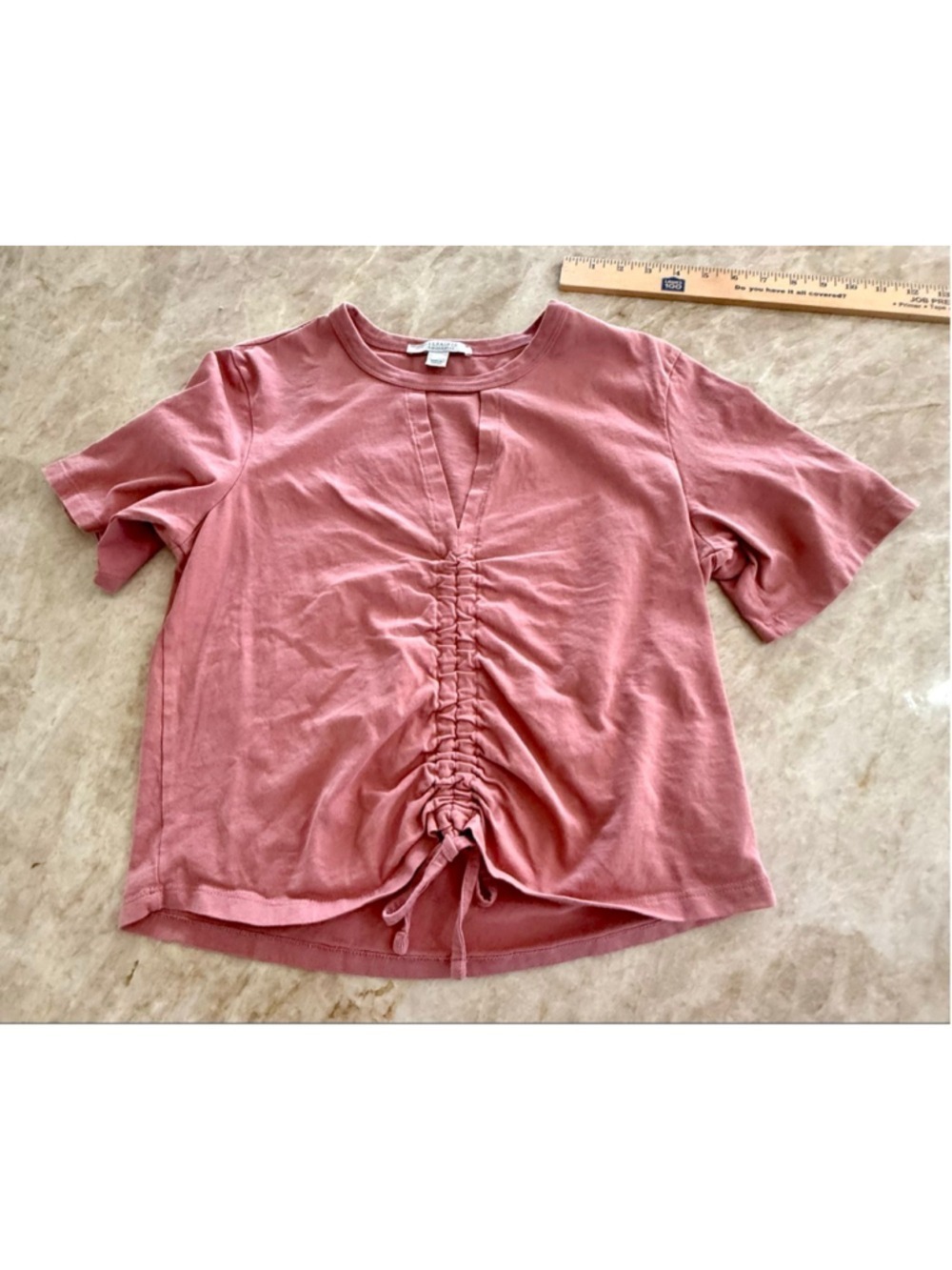 AllSaints Pink Short Sleeve Ruched adjustable drawstring Tee Size 10 cut out